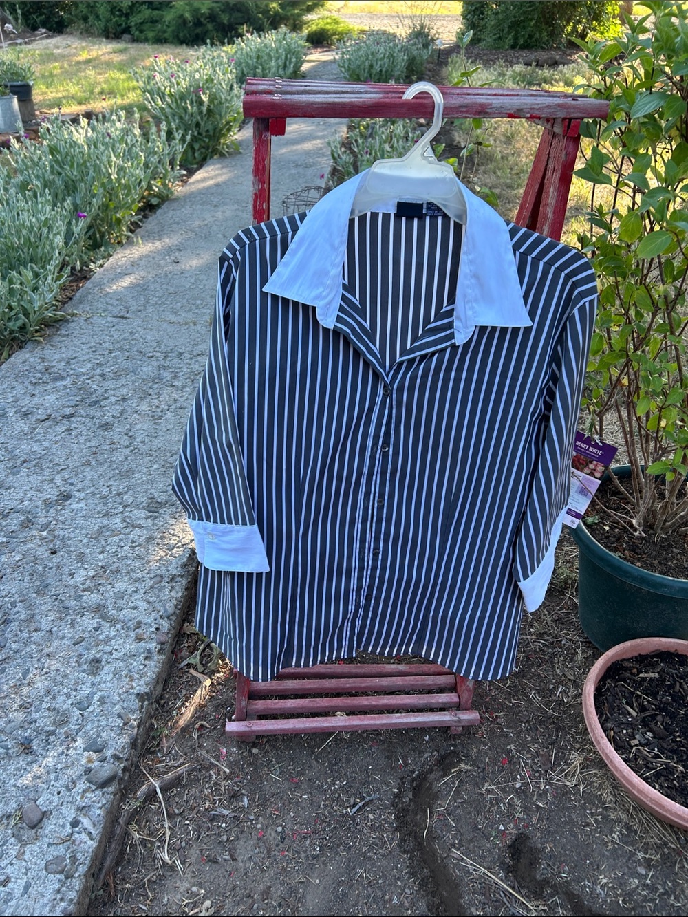 DC Grey and White Striped Dress Shirt with White Collar 3x